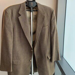 Hart Schaffner Marx Wool Tweed Brown Plaid 42R Single-Breasted Two-Button Blazer